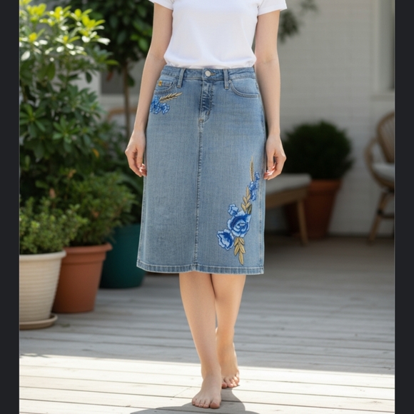 Yoga jeans knee length denim skirt - Picture 2 of 6
